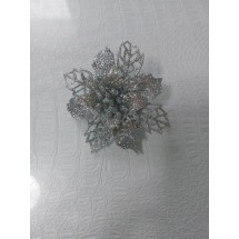 Новогодние украшения с блестками 9,5 см "Пуансетия",цв серебро, цена за 1 шт